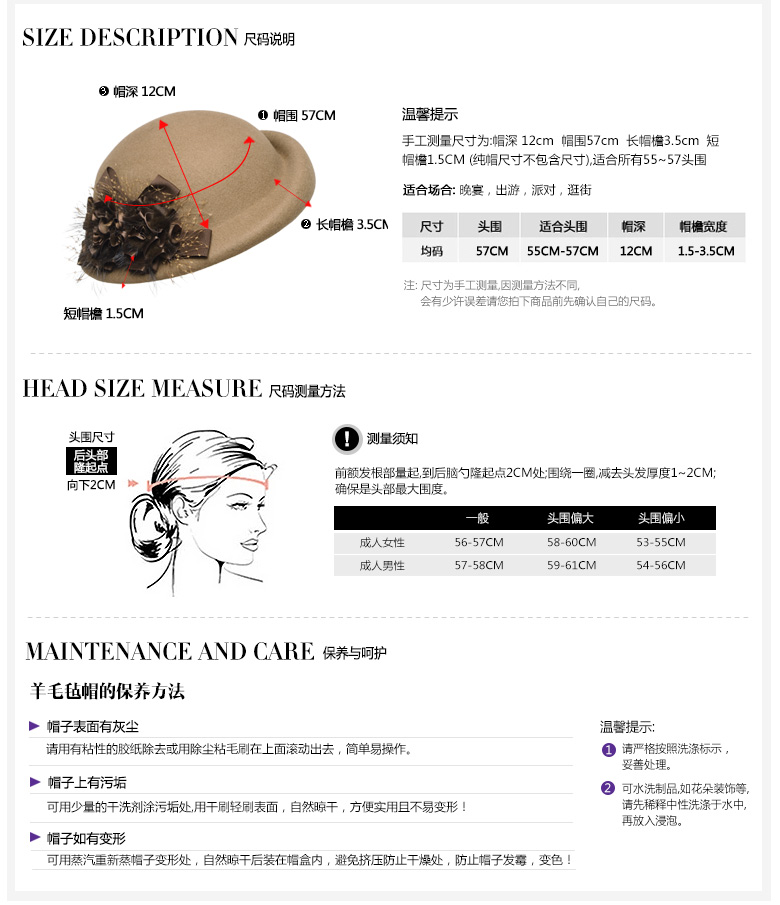 貝雷帽，羊毛呢帽，尺寸說明